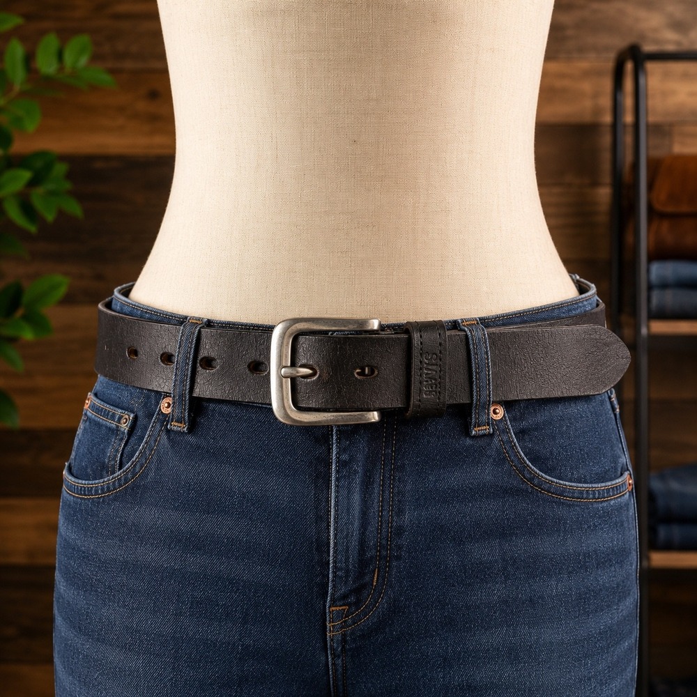Levi's Men Geniune Leather Belt Size 40 Black Brown Silver Buckle Western Rugged